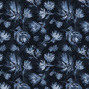 (M) Deep Navy blue flowers watercolor