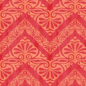 Moroccan Zig Zag  with Ginkgo Leaves in  Warm Berry Tones