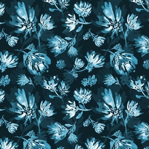 (M) Deep Caribbean blue flowers watercolor