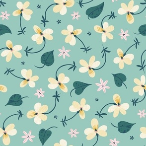 Little Viola (large) floral, mint pastel green