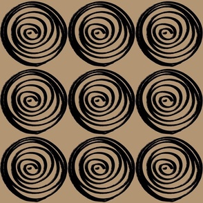 Spiraling donut roses in  tan and black