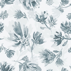 Gray Floral Fabric, Wallpaper and Home Decor