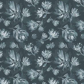 (M) Deep slate gray flowers watercolor 