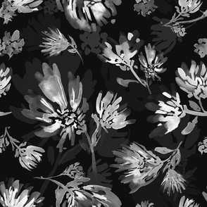 (L) Black and white flowers watercolor