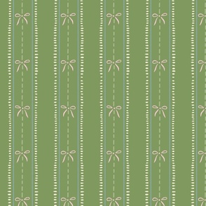 Ribbons and Bows l mid green with pink and cream | 12 | Grandmillennial - Elisabeth collection