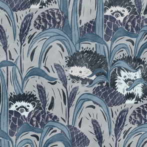 Hedgehogs in the grasses, blockprint