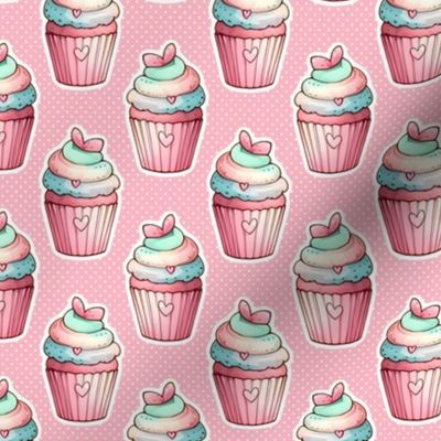 Smaller Unicorn Cupcake Stickers Pink Polkadots