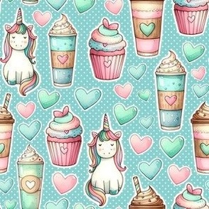 Smaller Unicorn Stickers Cupcakes and Shakes Soft Blue