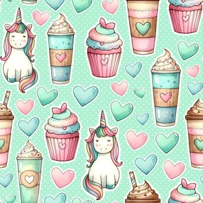 Bigger Unicorn Stickers Cupcakes and Shakes Mint Green