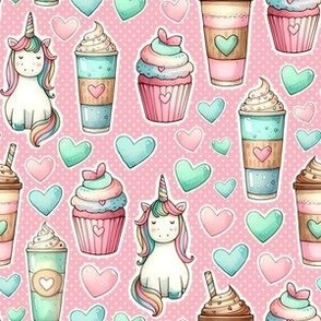 Smaller Unicorn Stickers Cupcakes and Shakes Pink
