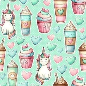 Smaller Unicorn Stickers Cupcakes and Shakes Mint Green