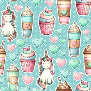 Bigger Unicorn Stickers Cupcakes and Shakes Soft Blue