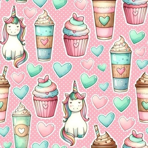 Bigger Unicorn Stickers Cupcakes and Shakes Pink