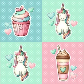Unicorn Party 6x6 Patchwork Panels for Peel and Stick Wallpaper Swatch Stickers Patches Cheater Quilts Pastel Polkadots