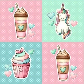 Unicorn Party 4x4 Patchwork Panels for Peel and Stick Wallpaper Swatch Stickers Patches Cheater Quilts Pastel Polkadots