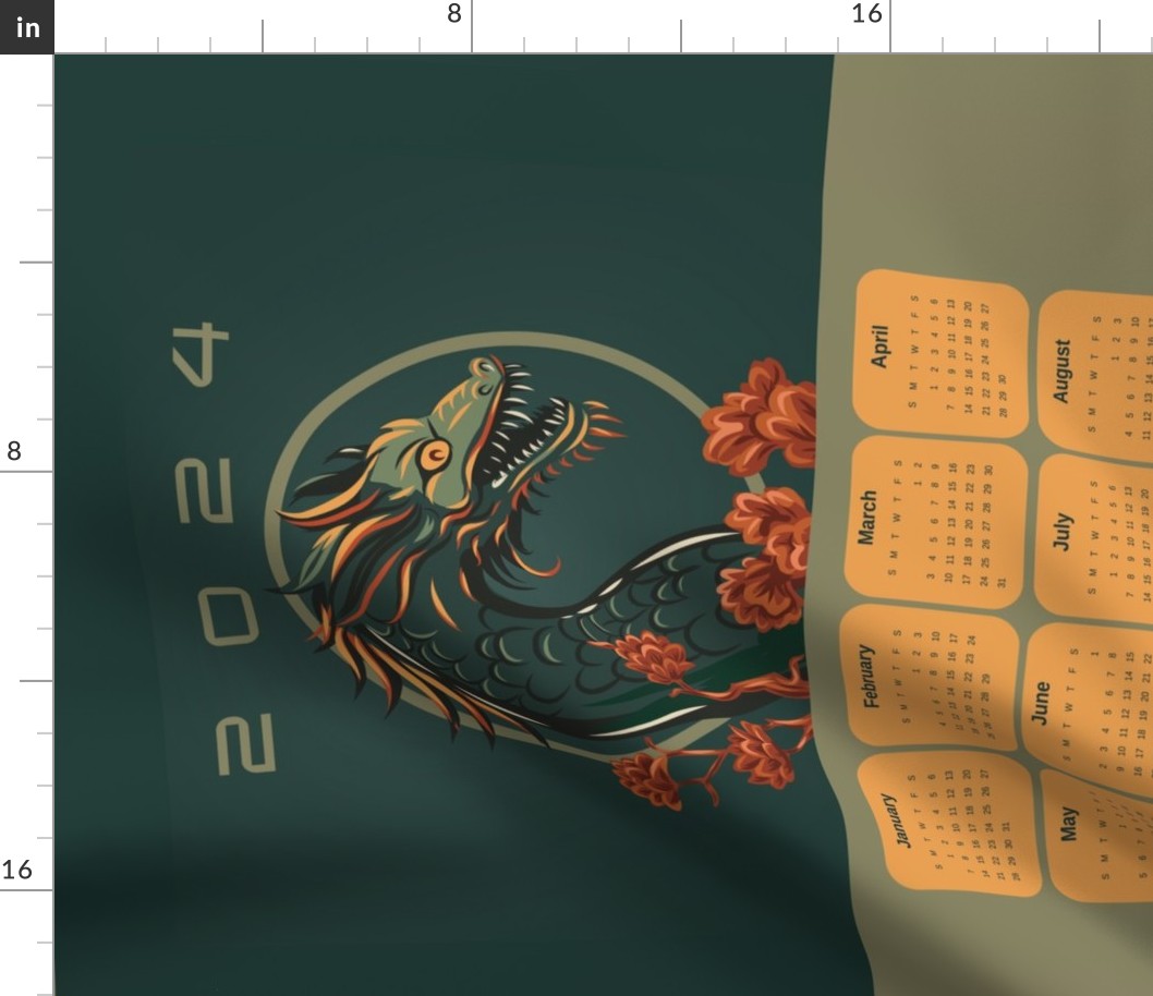 2024 Year of the Dragon green calendar