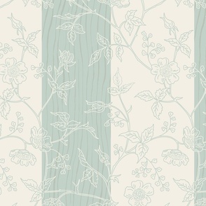 Cherry Blossom Heritage off-white  and Mint / Palladian Blue -  medium scale