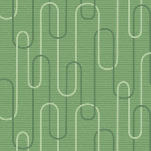 Curved geometric sage green retro minimalist wallpaper - statement cascading art deco arch waves