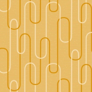 Curved geometric ochre yellow retro minimalist wallpaper - statement cascading art deco arch waves