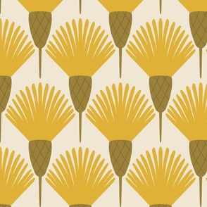 (L) Hawkweed - hand drawn bold simple Art Deco style floral - cream and yellow