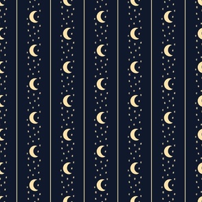 Celestial Moon and Stars Vertical Stripe - Butter Yellow and Midnight Blue - Large Scale - Magical Witchy Halloween Pattern