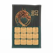 2024 Year of the Dragon gold, green calendar