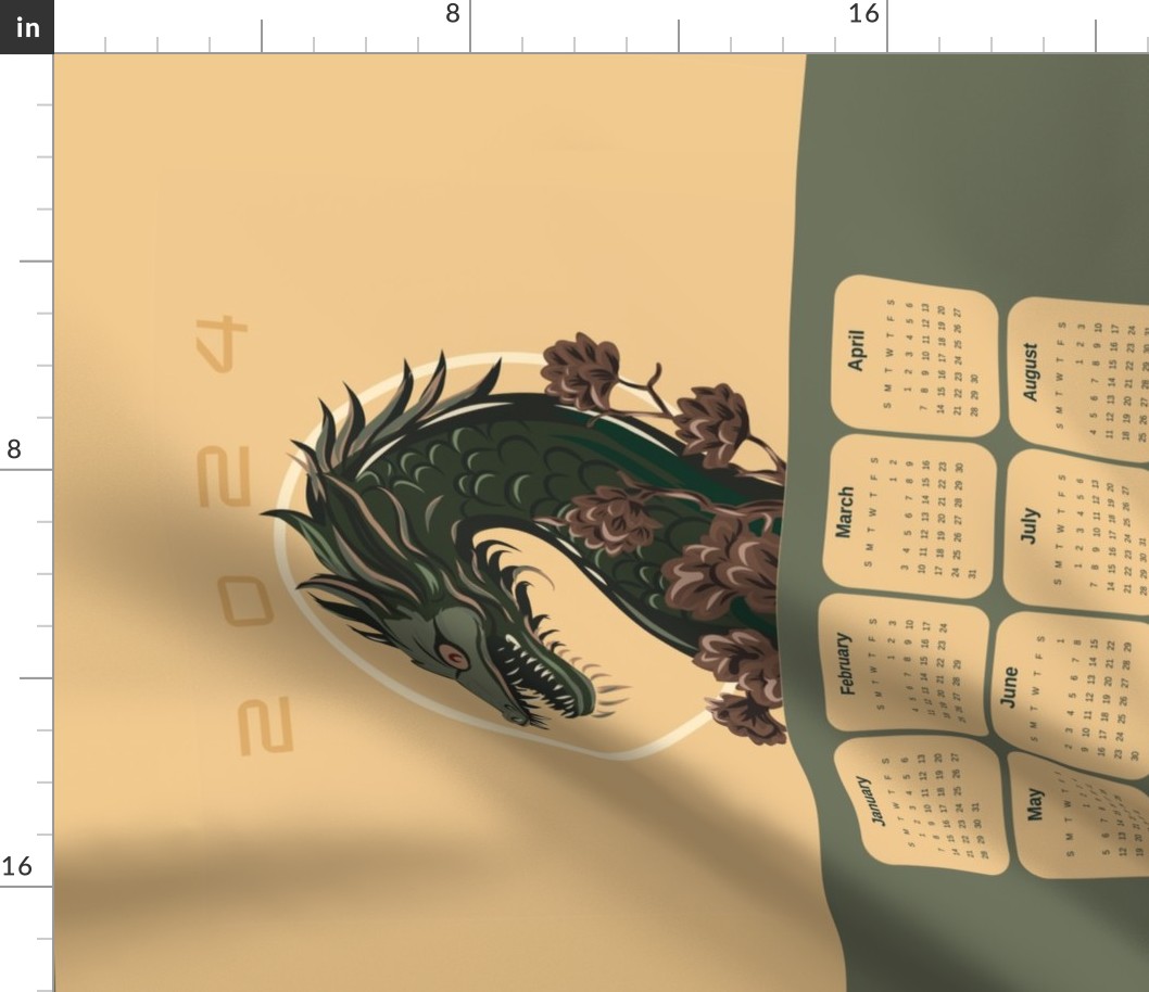 2024 Year of the Dragon green, calendar