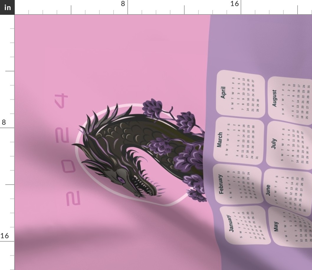 2024 Year of the Dragon purple, pink calendar