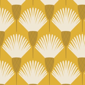 (L) Hawkweed - hand drawn bold simple Art Deco style floral - yellow and cream
