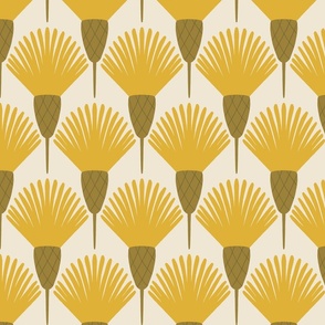 (M) Hawkweed - hand drawn bold simple Art Deco style floral - cream and yellow