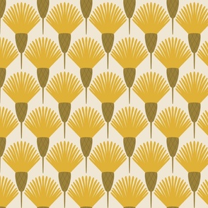 (S) Hawkweed - hand drawn bold simple Art Deco style floral - cream and yellow