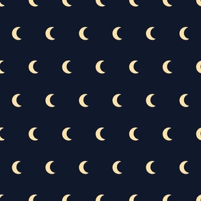Celestial Crescent Moon - Butter Yellow and Midnight Blue - Large Scale - Magical Witchy Halloween Pattern