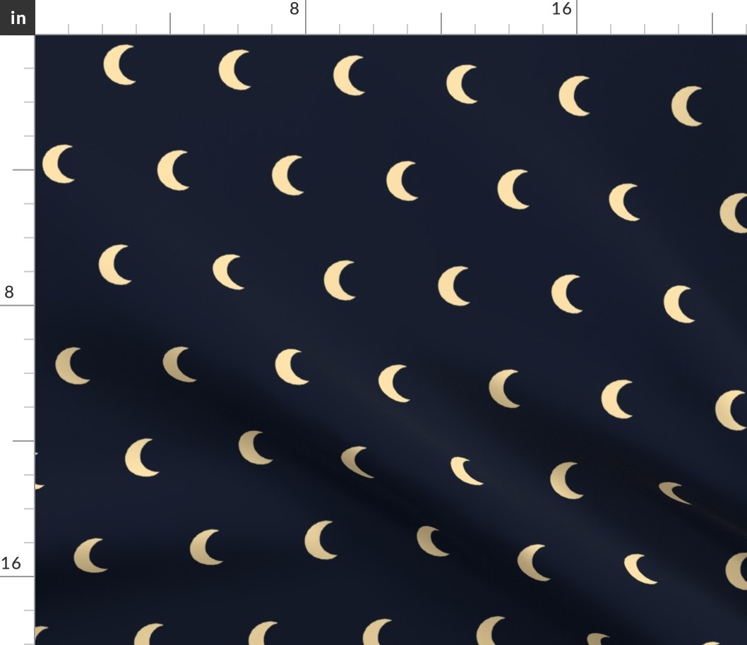 Celestial Crescent Moon - Butter Yellow and Midnight Blue - Large Scale - Magical Witchy Halloween Pattern