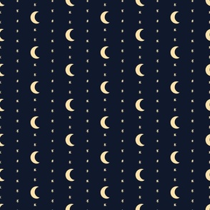 Celestial Trailing Moon and Stars Vertical Stripe - Butter Yellow and Midnight Blue - Large Scale - Magical Witchy Halloween Pattern