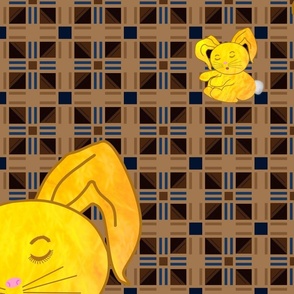 (XXXXL) Sleepy Bunny on Brown Abstract Geometric Background
