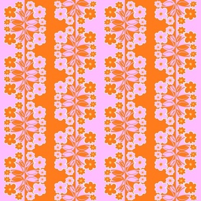 Daisy Production Mini Bright Orange And Bubblegum Pink Bright, Bold Retro Modern Scandi Pop Art 70’s Style Daisies Half-Drop Floral Pattern