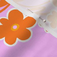 Daisy Production Big Bright Orange And Bubblegum Pink Bright, Bold Retro Modern Scandi Pop Art 70’s Style Daisies Half-Drop Floral Pattern