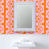 Daisy Production Big Bright Orange And Bubblegum Pink Bright, Bold Retro Modern Scandi Pop Art 70’s Style Daisies Half-Drop Floral Pattern