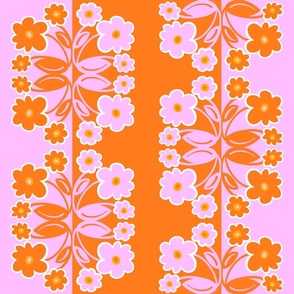 Daisy Production Bright Orange And Bubblegum Pink Bright, Bold Retro Modern Scandi Pop Art 70’s Style Daisies Half-Drop Floral Pattern