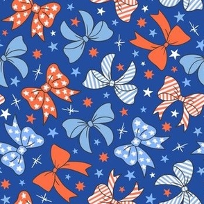 Fourth of July Bows and Ribbons Blue Background