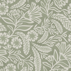 SYLVIA grand-millennial trailing florals, in soft green and off-white