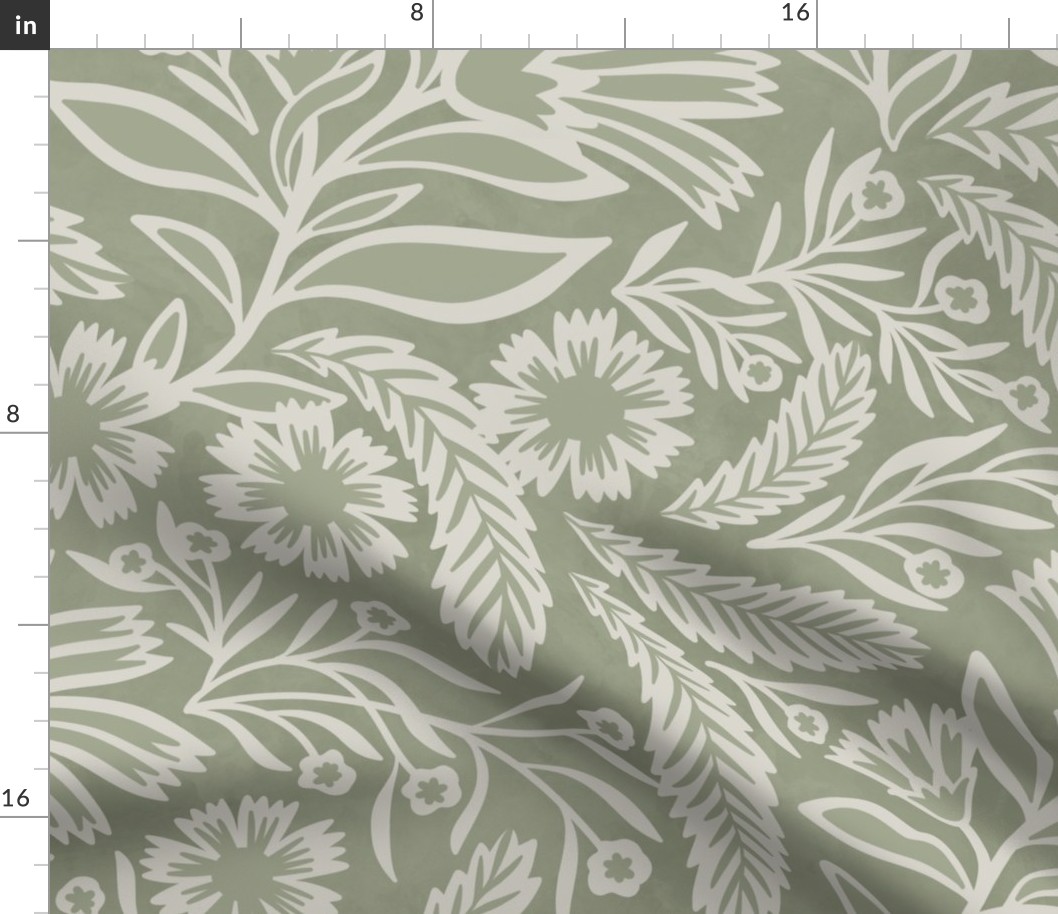 SYLVIA grand-millennial trailing florals, in soft green and off-white