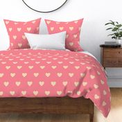 Beige-hearts-in-rows-on-faded-soft-vintage-pink-XL-jumbo