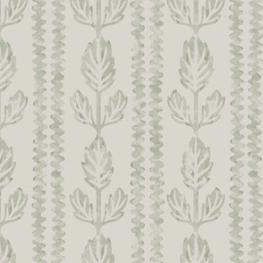 COLETTE textured rows of wavy lines and block-print inspired and watercolor-like leaves in Light Sage Green and off-white