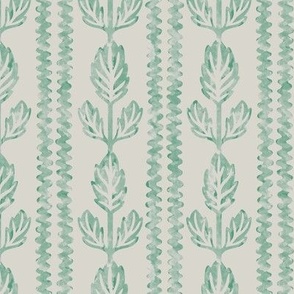 COLETTE textured rows of wavy lines and block-print inspired and watercolor-like leaves in Shamrock Green and off-white