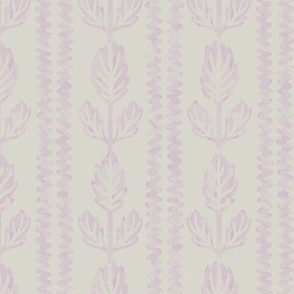 COLETTE textured rows of wavy lines and block-print inspired and watercolor-like leaves in Light Lilac and off-white