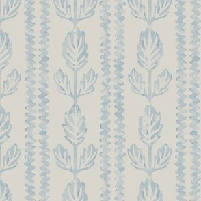 COLETTE textured rows of wavy lines and block-print inspired and watercolor-like leaves in Light Dusty Blue and Cream