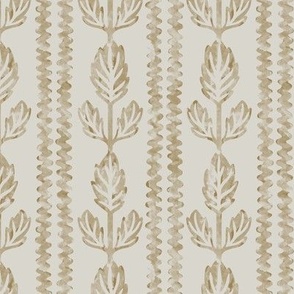COLETTE textured rows of wavy lines and block-print inspired and watercolor-like leaves in Golden Khaki and off-white