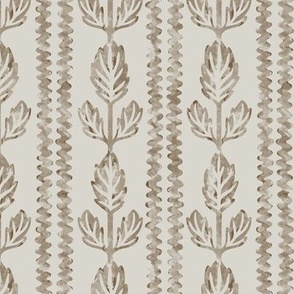 COLETTE textured rows of wavy lines and block-print inspired and watercolor-like leaves in Earthy Brown and off-white