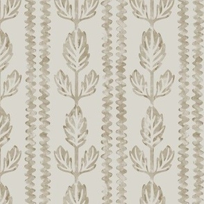 COLETTE textured rows of wavy lines and block-print inspired and watercolor-like leaves in Desert Brown and off-white